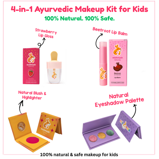 Ayurvedic Kids Face care Combo - Blush, Lip Balm, Lip Gloss & 3 Eye Shadow Colors for Eyes, Cheeks & Lips(45% off)