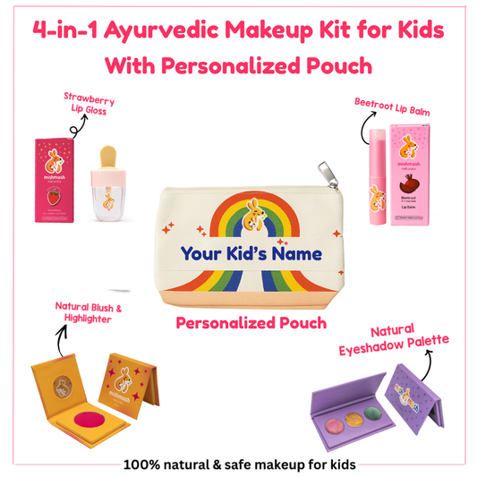 Ayurvedic Kids Face care Combo - Blush, Lip Balm, Lip Gloss & 3 Eye Shadow (45% off) with Personalized Pouch