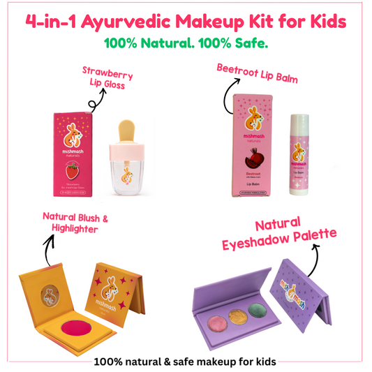 Ayurvedic Kids Face care Combo - Blush, Lip Balm, Lip Gloss & 3 Eye Shadow Colors for Eyes, Cheeks & Lips(45% off)